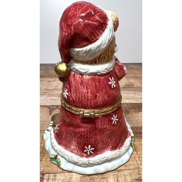 Christmas Teddy Bear Ceramic Hinged Trinket Box - Picture 3 of 6